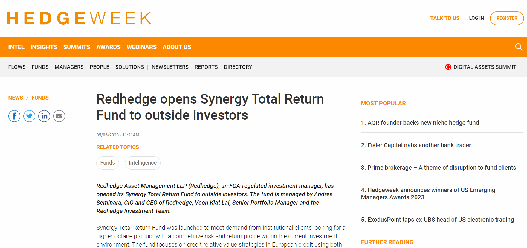 Hedgeweek: ‘Redhedge opens Synergy Total Return Fund to outside investors’