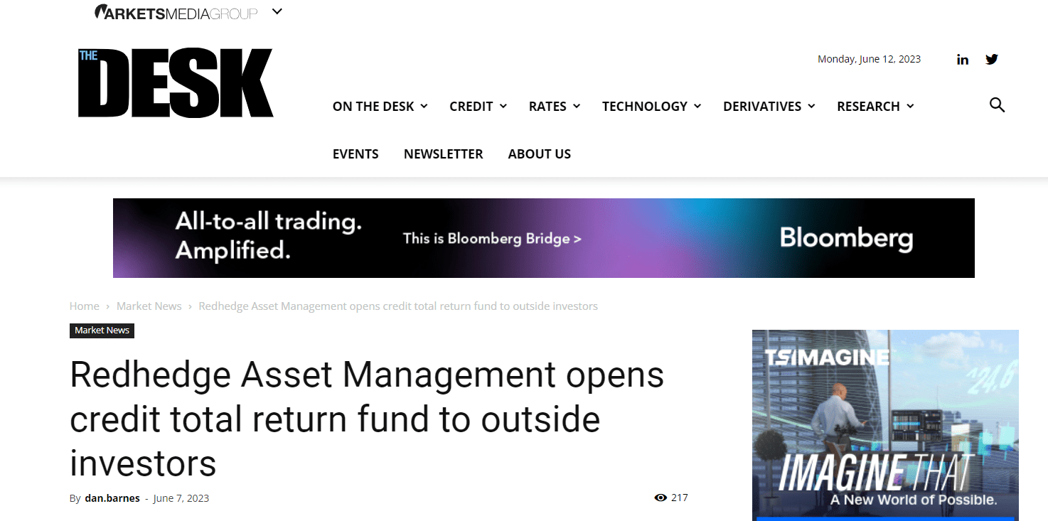The Desk: ‘Redhedge Asset Management opens credit total return fund to outside investors’