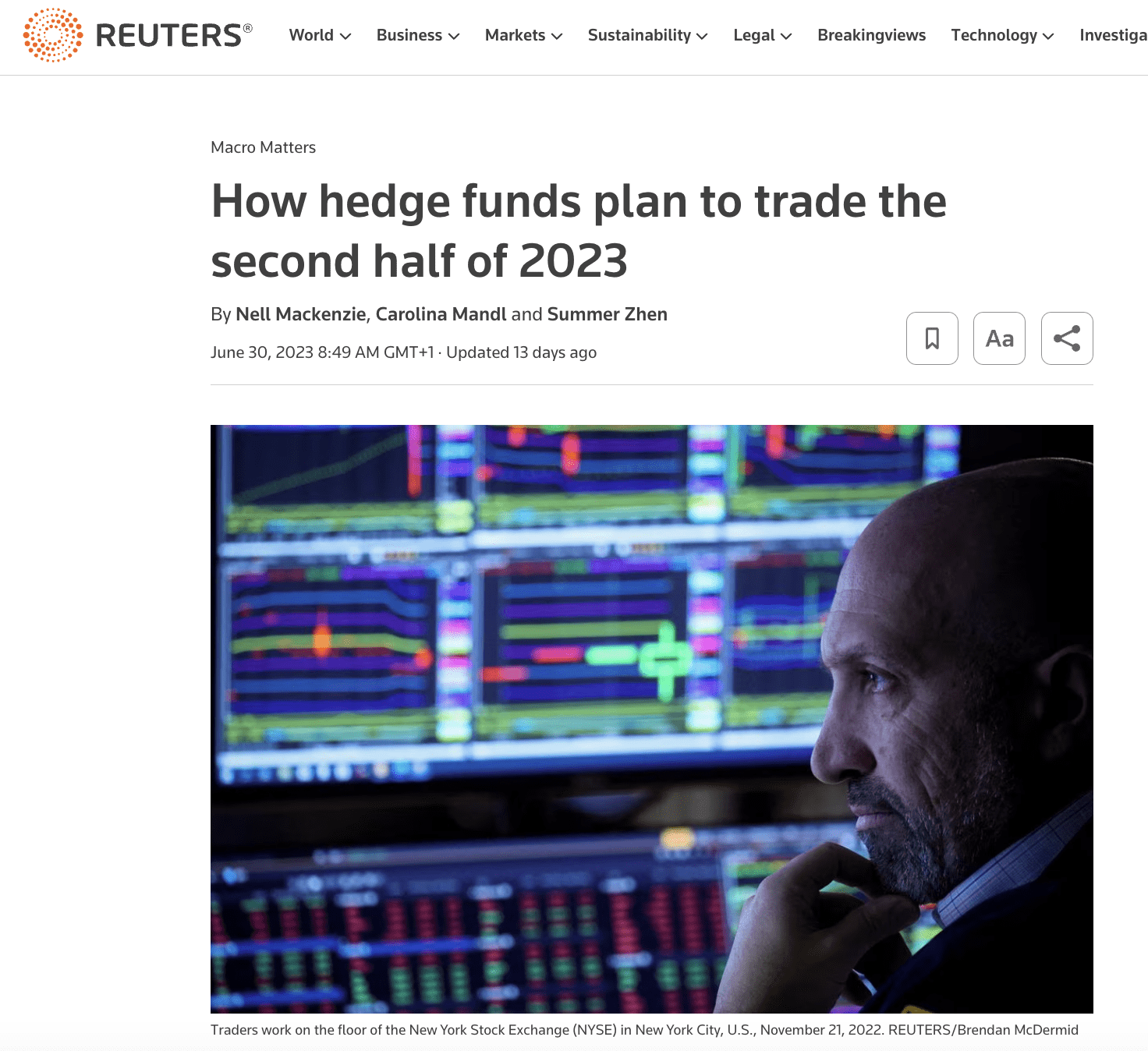 Reuters: ‘How hedge funds plan to trade the second half of 2023’